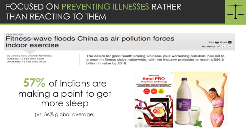FOCUSED ON PREVENTING ILLNESSES RATHER THAN REACTING TO THEM57% of Indians