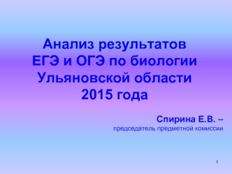 Анализ результатов 
ЕГЭ и ОГЭ по биологии Ульяновской области 
2015 года