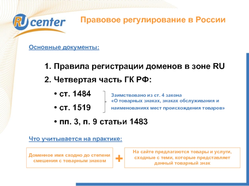 Правовое регулирование в России 1. Правила регистрации доменов в зоне RUОсновные