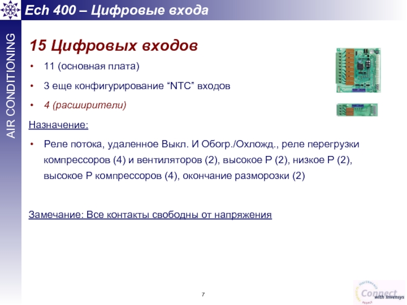 Ech 400 – Цифровые входа 15 Цифровых входов  11 (основная плата)