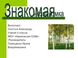 Выполнил: Толстых Александр, Ученик 4 класса МОУ Наумовская СОШ Руководитель: Тимощенко Ирина Владимировна.