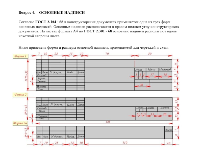 Размер в рамке на чертеже гост