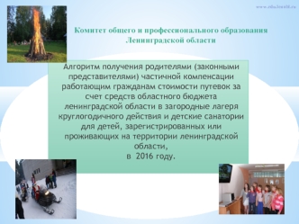 Алгоритм получения родителям компенсации стоимости путевок в загородные лагеря и детские санатории