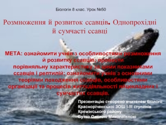 Розмноження й розвиток ссавців. Однопрохідні й сумчасті ссавці