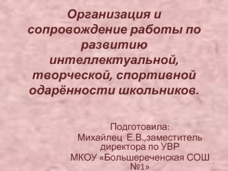 Организация и сопровождение работы по развитию интеллектуальной, творческой, спортивной одарённости школьников.