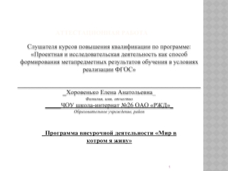 Аттестационная работа. Программа внеурочной деятельности Мир, в котором я живу