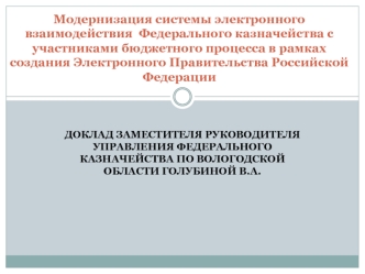 Модернизация системы электронного взаимодействия  Федерального казначейства с участниками бюджетного процесса в рамках создания Электронного Правительства Российской Федерации