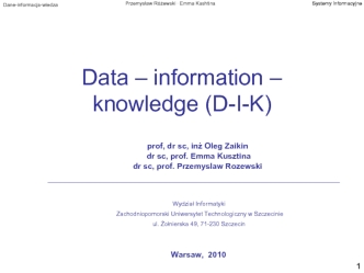 Data – information – knowledge (D-I-K)