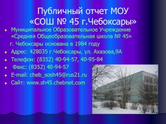 Публичный отчет МОУСОШ № 45 г.Чебоксары