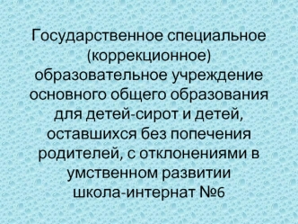 Государственное специальное(коррекционное) образовательное учреждение основного общего образования для детей-сирот и детей, оставшихся без попечения родителей, с отклонениями в умственном развитии школа-интернат №6