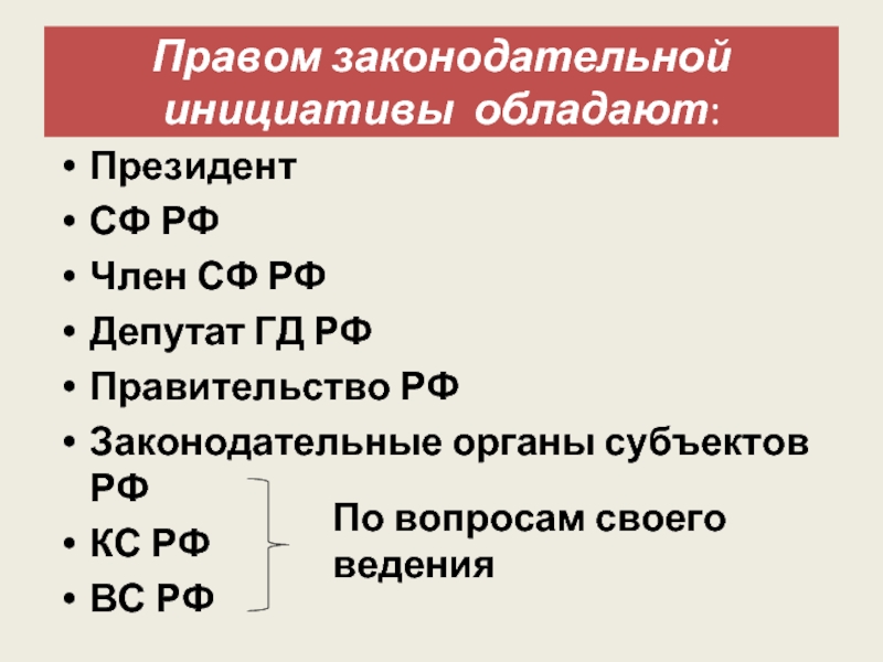 Правом законодательной инициативы обладали ответ