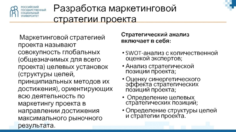 Проекта разработка маркетинговой стратегии проекта