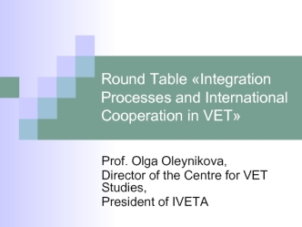 Round Table Integration Processes and International Cooperation in VET