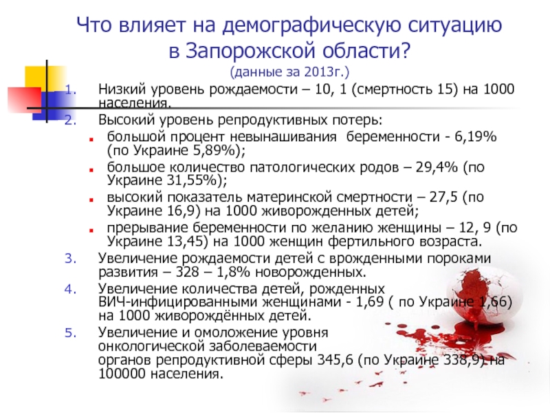Что влияет на демографическую ситуацию  в Запорожской области?  (данные