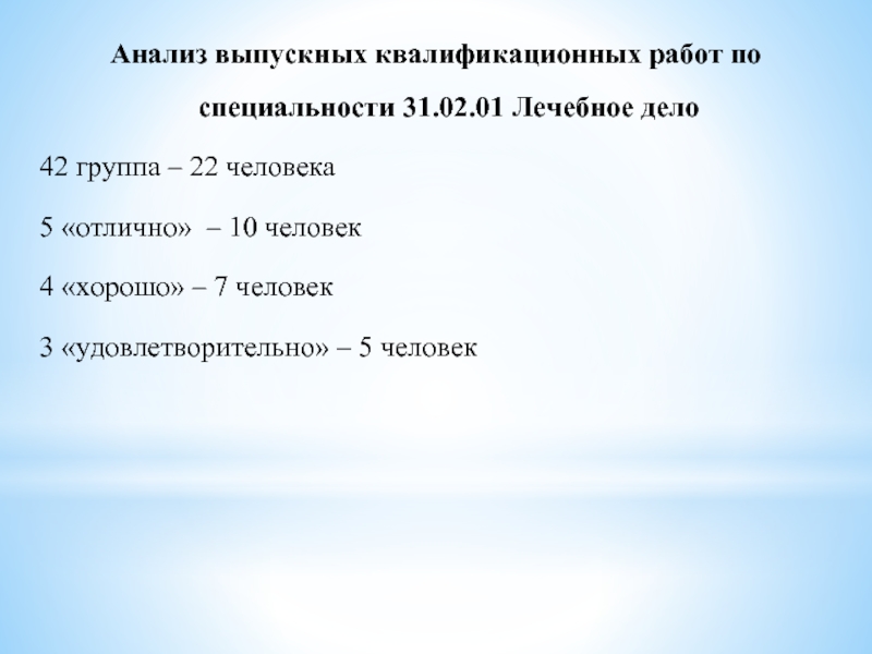 Анализ выпускных квалификационных работ по специальности 31.02.01 Лечебное дело42 группа –