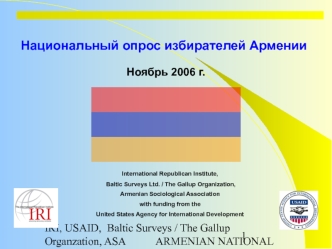IRI, USAID, Baltic Surveys / The Gallup Organzation, ASA ARMENIAN NATIONAL VOTERS STUDY, November, 2006 1 Национальный опрос избирателей Армении International.
