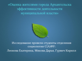Оценка жителями города Архангельска эффективности деятельности муниципальной власти