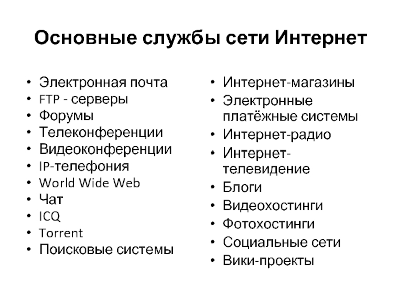 Категории служб интернета