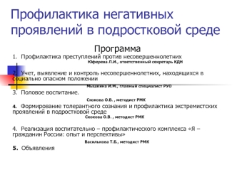 Профилактика негативных проявлений в подростковой среде