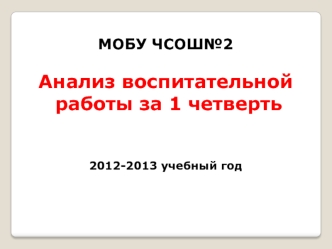 МОБУ ЧСОШ№2

Анализ воспитательной
 работы за 1 четверть


2012-2013 учебный год