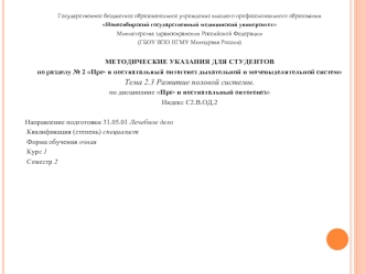Развитие половой системы