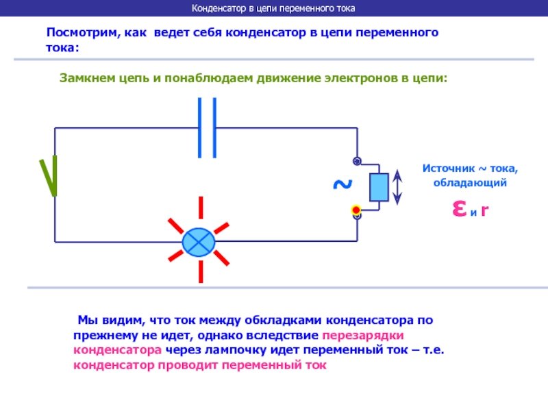 Схема цепи переменного тока с конденсатором