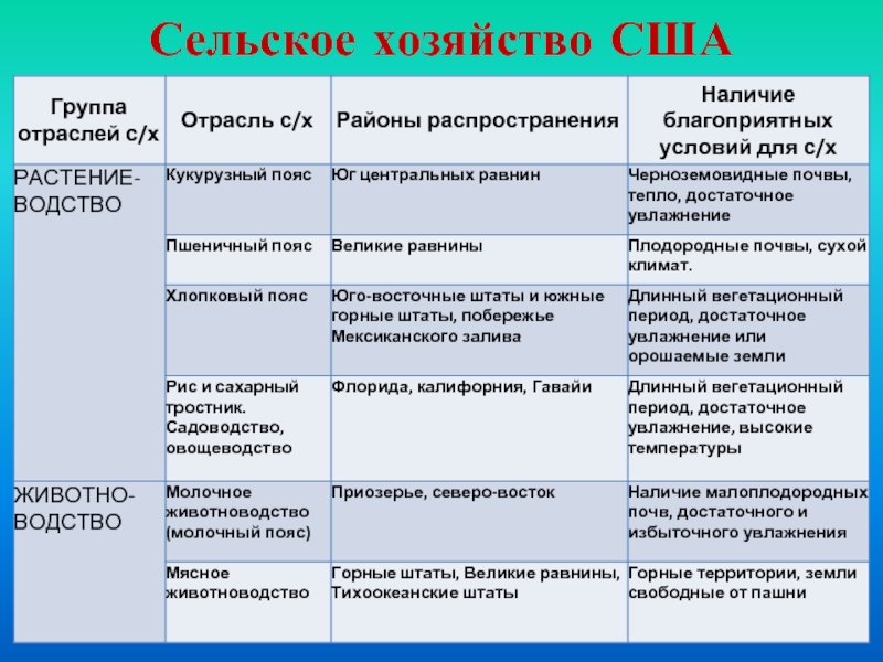 Географический рисунок хозяйства сша