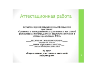 Аттестационная работа. Исследовательская работа Выращивание кристаллов