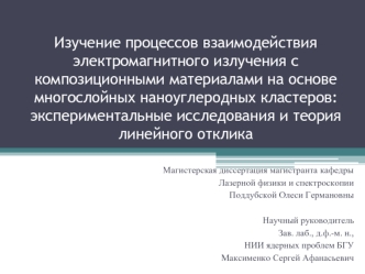 Изучение процессов взаимодействия электромагнитного излучения с композиционными материалами на основе многослойных наноуглеродных кластеров: экспериментальные исследования и теория линейного отклика