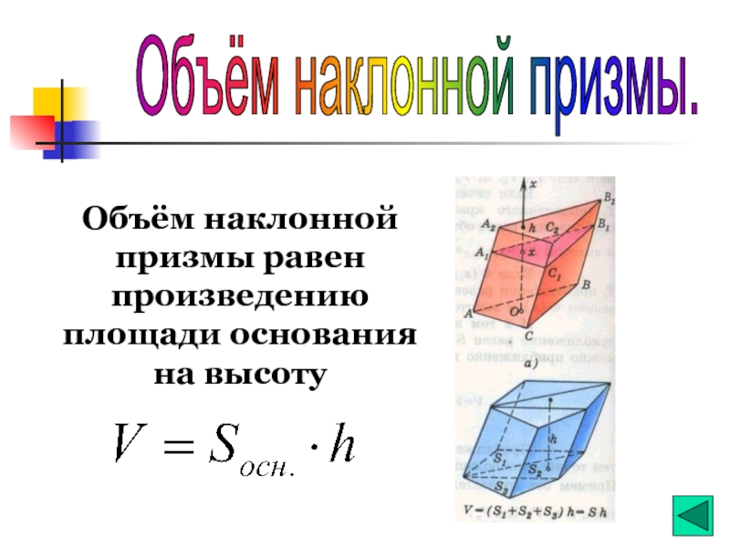 Объем наклонной призмы 11 класс презентация