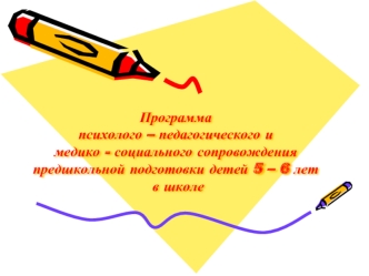 Программа психолого – педагогического и медико - социального сопровождения предшкольной подготовки детей 5 – 6 лет в школе