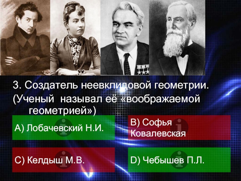 Кому из перечисленных ученых. Ученый создатель неевклидовой. Келдыш Лобачевский. Основатель воображаемой геометрии. Келдыш Лобачевский кто это.