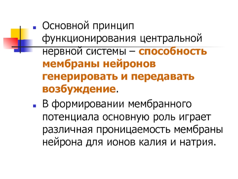 Принципах деятельности нервной системы. Уровни функционирования ЦНС. Проницаемость мембран Нейрон.