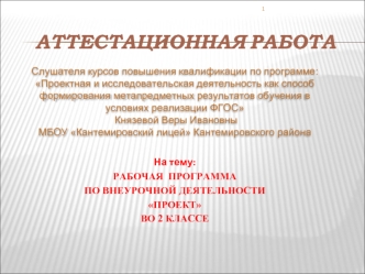 Рабочая программа по внеурочной деятельности проект во 2 классе