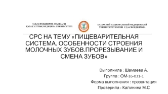 Пищеварительная система. Особенности строения молочных зубов. Прорезывание и смена зубов