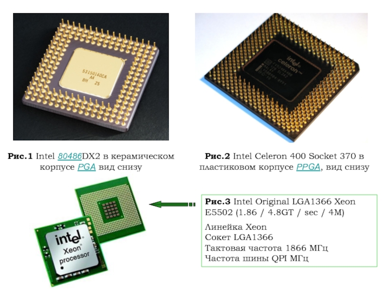 Рис.1 Intel 80486DX2 в керамическом корпусе PGA вид снизуРис.2 Intel Celeron