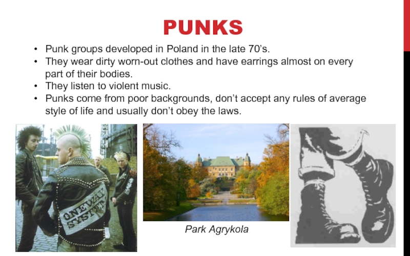 PUNKS Punk groups developed in Poland in the late 70’s.  They