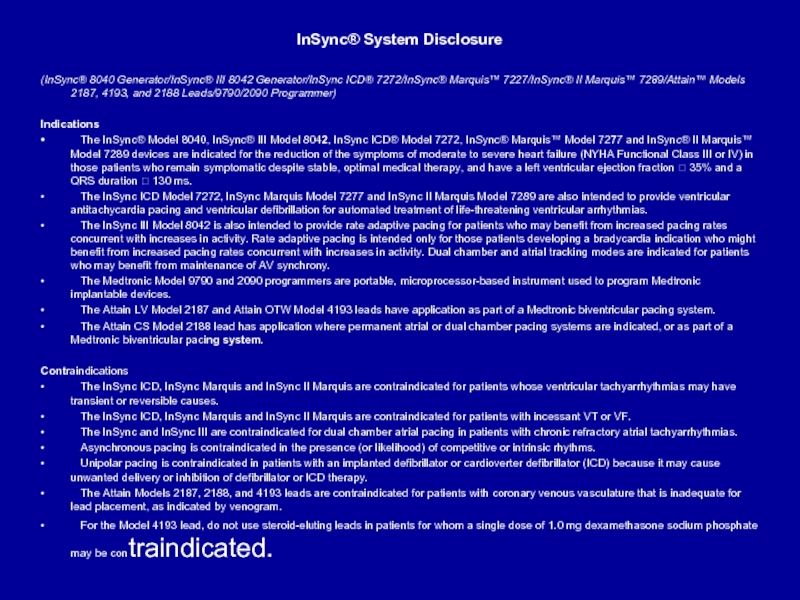 InSync® System Disclosure(InSync® 8040 Generator/InSync® III 8042 Generator/InSync ICD® 7272/InSync® Marquis™