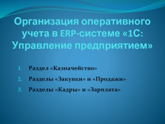 Организация оперативного учета в ERP-системе 1С:Управление предприятием