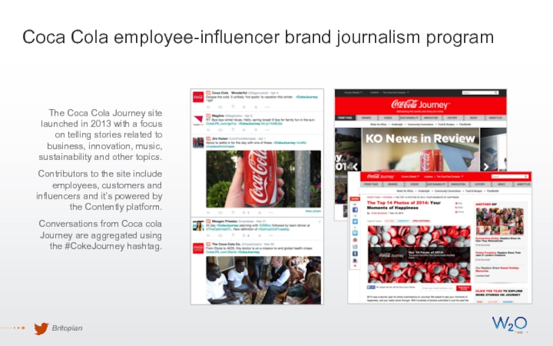 Coca Cola employee-influencer brand journalism programThe Coca Cola Journey site launched