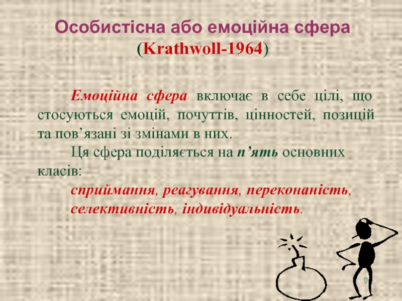 Особистісна або емоційна сфера (Krathwoll-1964)Емоційна сфера включає в себе цілі, що