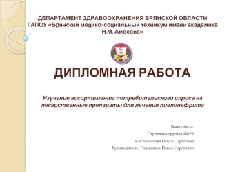 Изучение ассортимента потребительского спроса на лекарственные препараты для лечения пиелонефрита