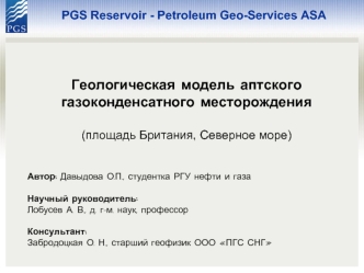 Геологическая модель аптского газоконденсатного месторождения

(площадь Британия, Северное море)