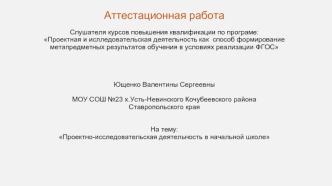 Аттестационная работа. Проектно-исследовательская деятельность в начальной школе