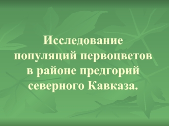 Исследование популяций первоцветов в районе предгорий северного Кавказа.