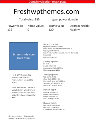 Domain valuation result page