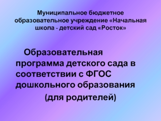 Муниципальное бюджетное образовательное учреждение Начальная школа - детский сад Росток