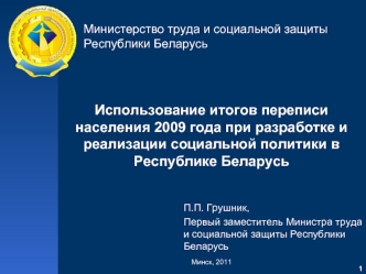 Использование итогов переписи населения 2009 года при разработке и реализации социальной политики в Республике Беларусь