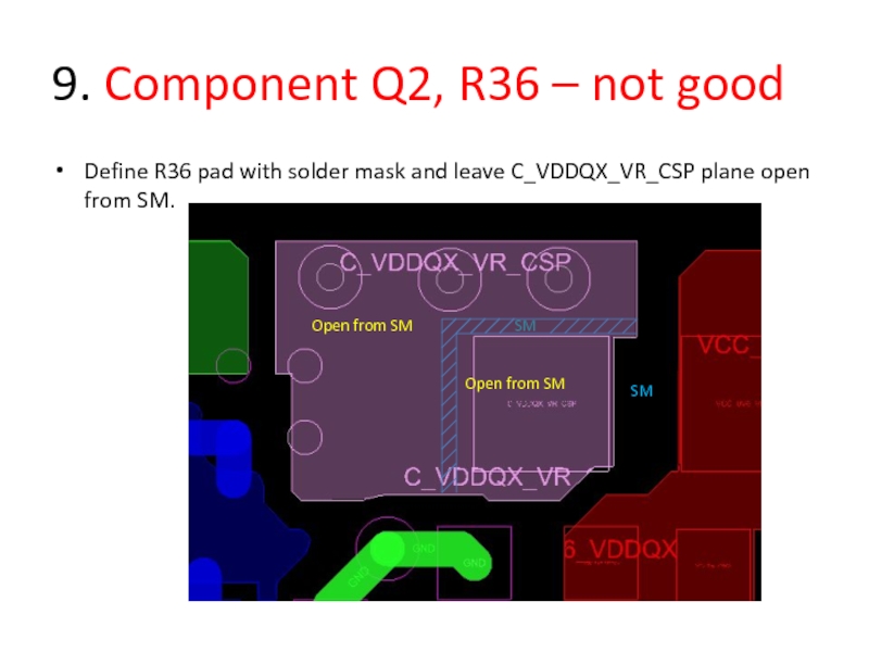 9. Component Q2, R36 – not goodDefine R36 pad with solder