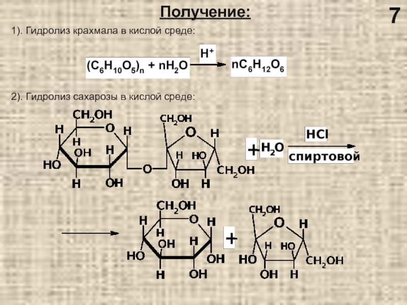 Схема кислотного гидролиза крахмала